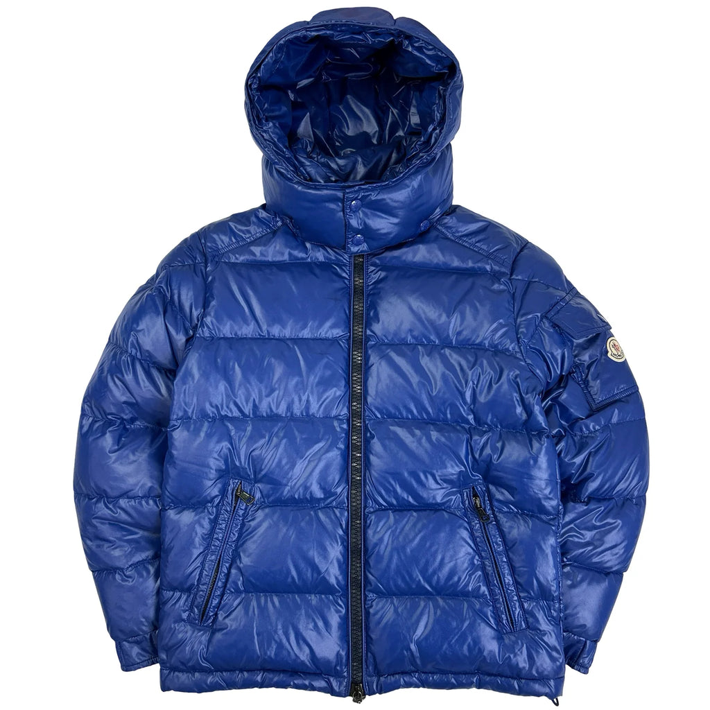 Moncler Royal Blue Glossy Hooded Quilted Puffer Jacket