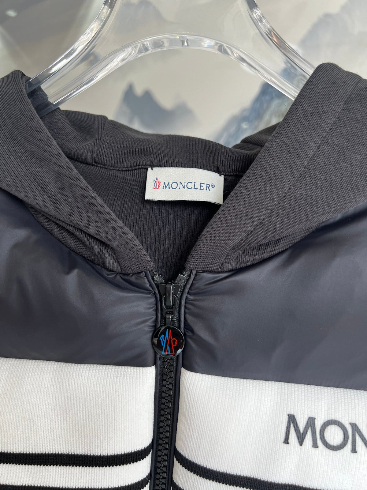Moncler Black Hooded Hybrid Quilted Zip-Up Jacket