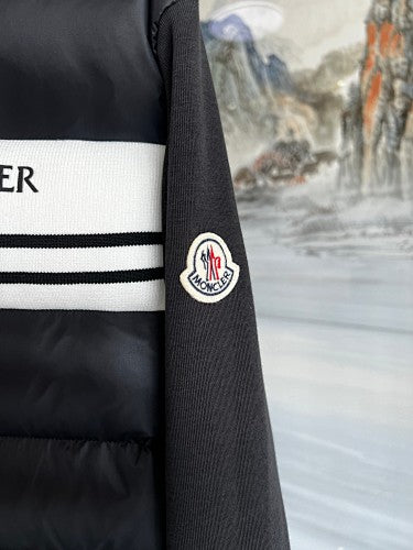Moncler Black Hooded Hybrid Quilted Zip-Up Jacket