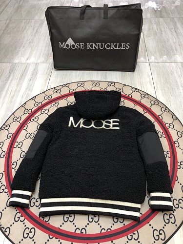 Moose Knuckles Black Hooded Teddy Fleece Jacket