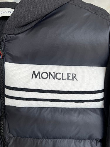Moncler Black Hooded Hybrid Quilted Zip-Up Jacket