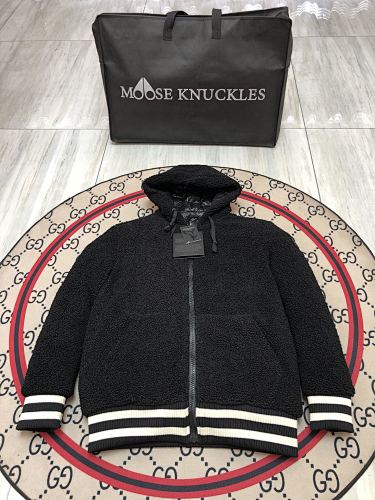 Moose Knuckles Black Hooded Teddy Fleece Jacket
