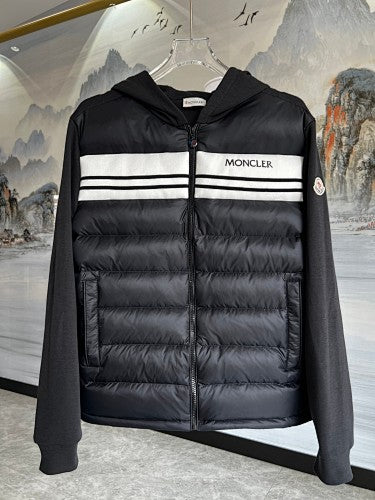 Moncler Black Hooded Hybrid Quilted Zip-Up Jacket