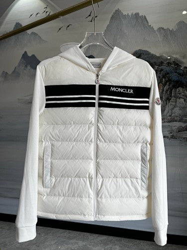 Moncler White Hooded Hybrid Quilted Zip-Up Jacket