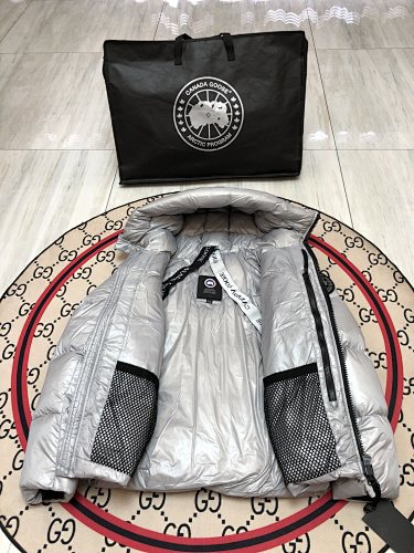 Canada Goose Metallic Silver Hooded Puffer Jacket