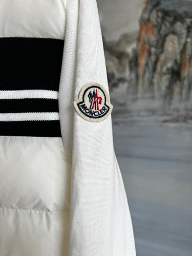 Moncler White Hooded Hybrid Quilted Zip-Up Jacket