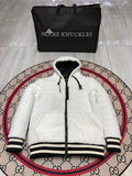 Moose Knuckles White and Black Hooded Teddy Fleece Jacket