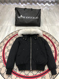 Moose Knuckles Black Plush-Trim Hooded Bomber Jacket