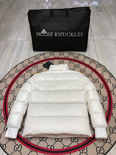 Moose Knuckles White Stand-Collar Quilted Puffer Jacket
