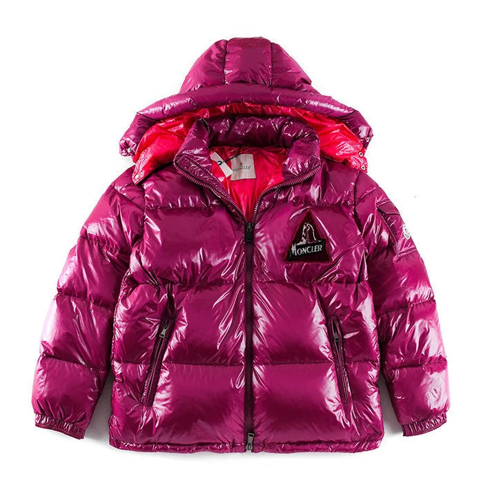 Moncler Magenta Glossy Hooded Quilted Puffer Jacket