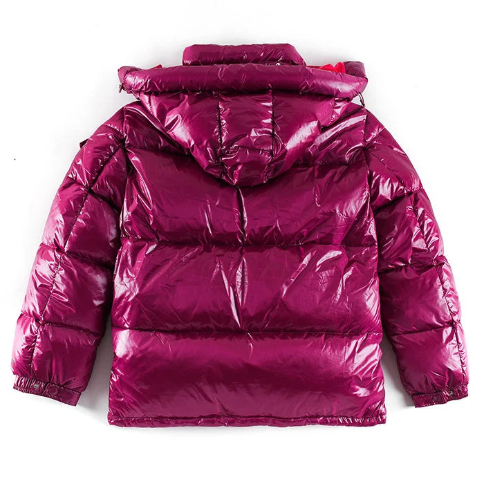 Moncler Magenta Glossy Hooded Quilted Puffer Jacket