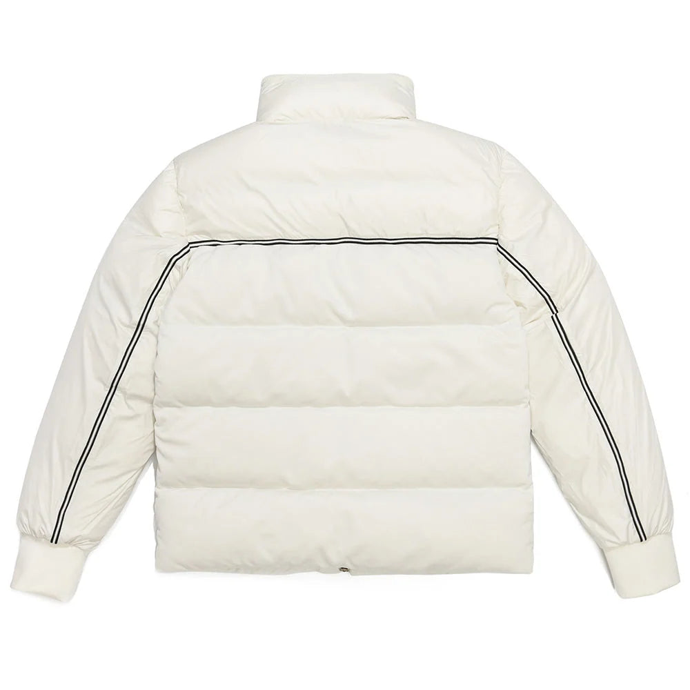 Moncler Ivory White Contrast-Stripe Stand-Collar Puffer Jacket