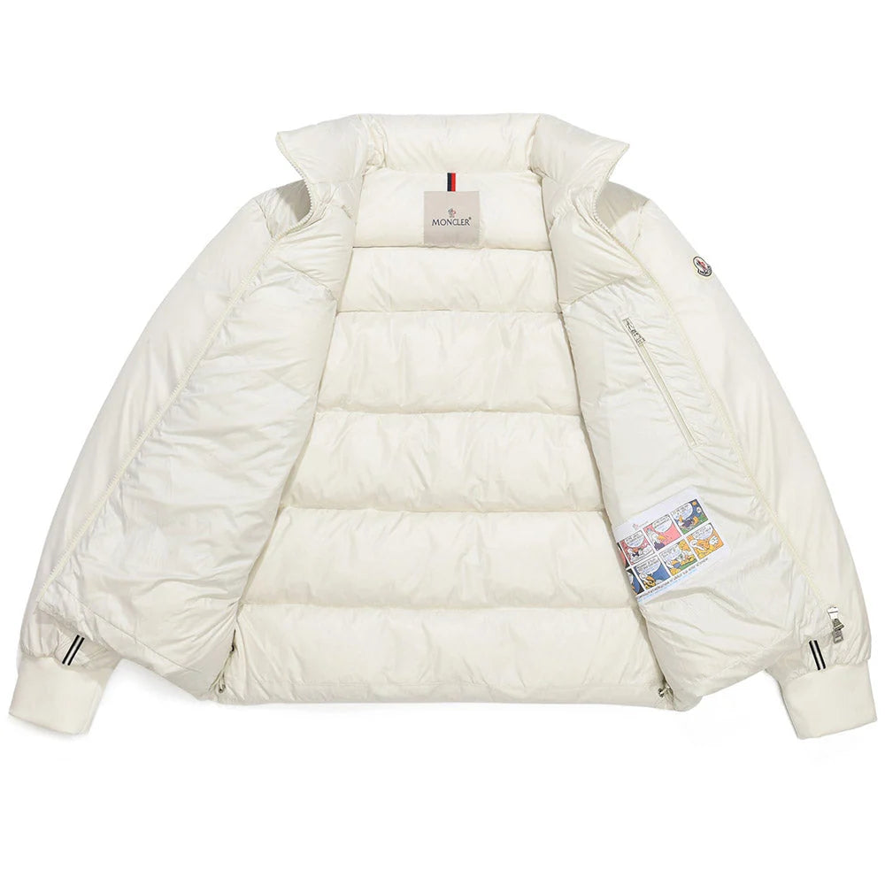 Moncler Ivory White Contrast-Stripe Stand-Collar Puffer Jacket