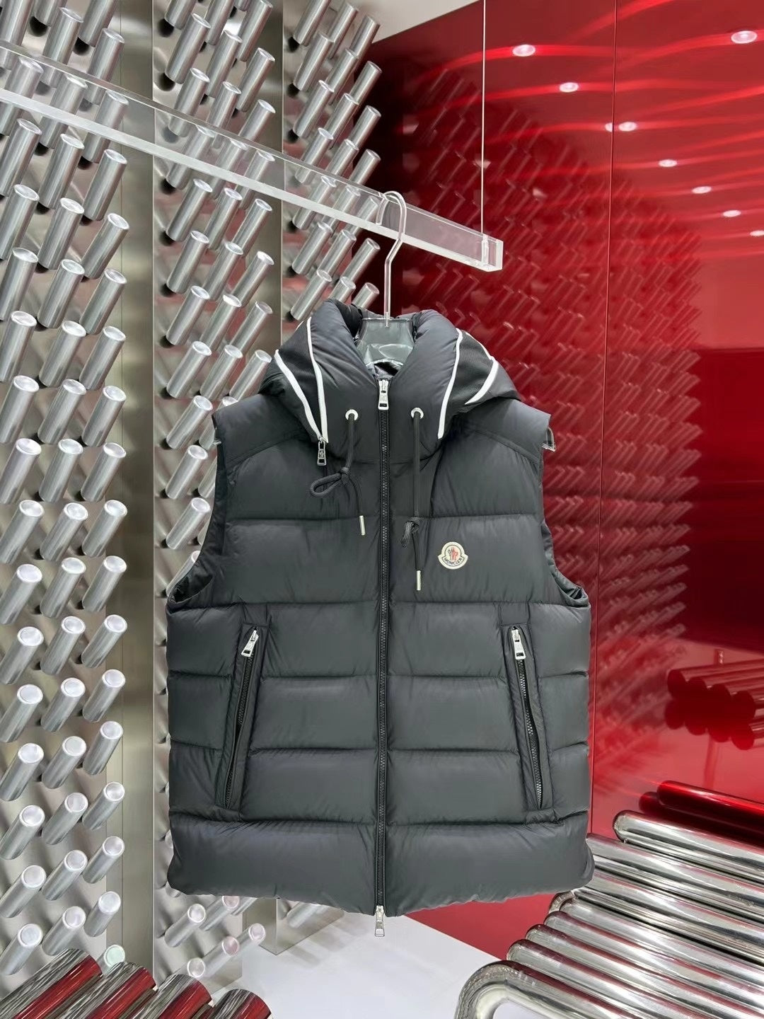 Moncler Charcoal Gray Hooded Quilted Puffer Vest