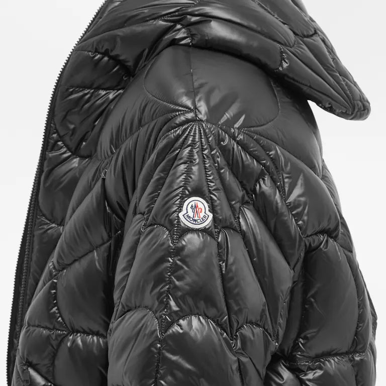 Moncler Black Glossy Geometric Quilted Hooded Puffer Jacket