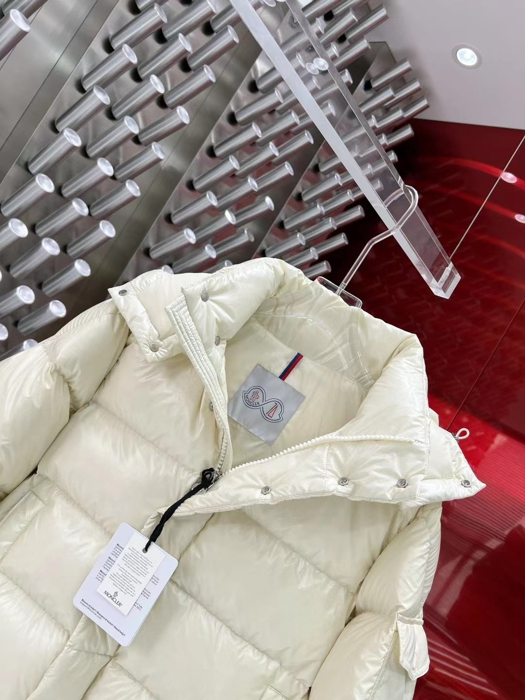 Moncler Ivory White Hooded Quilted Puffer Jacket