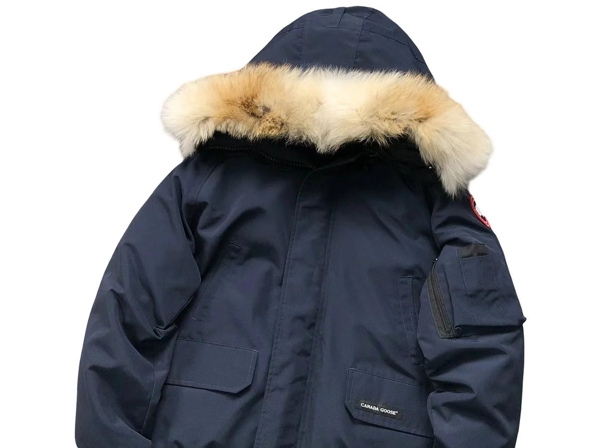 Canada Goose Navy Blue Plush-Trim Hooded Bomber Jacket