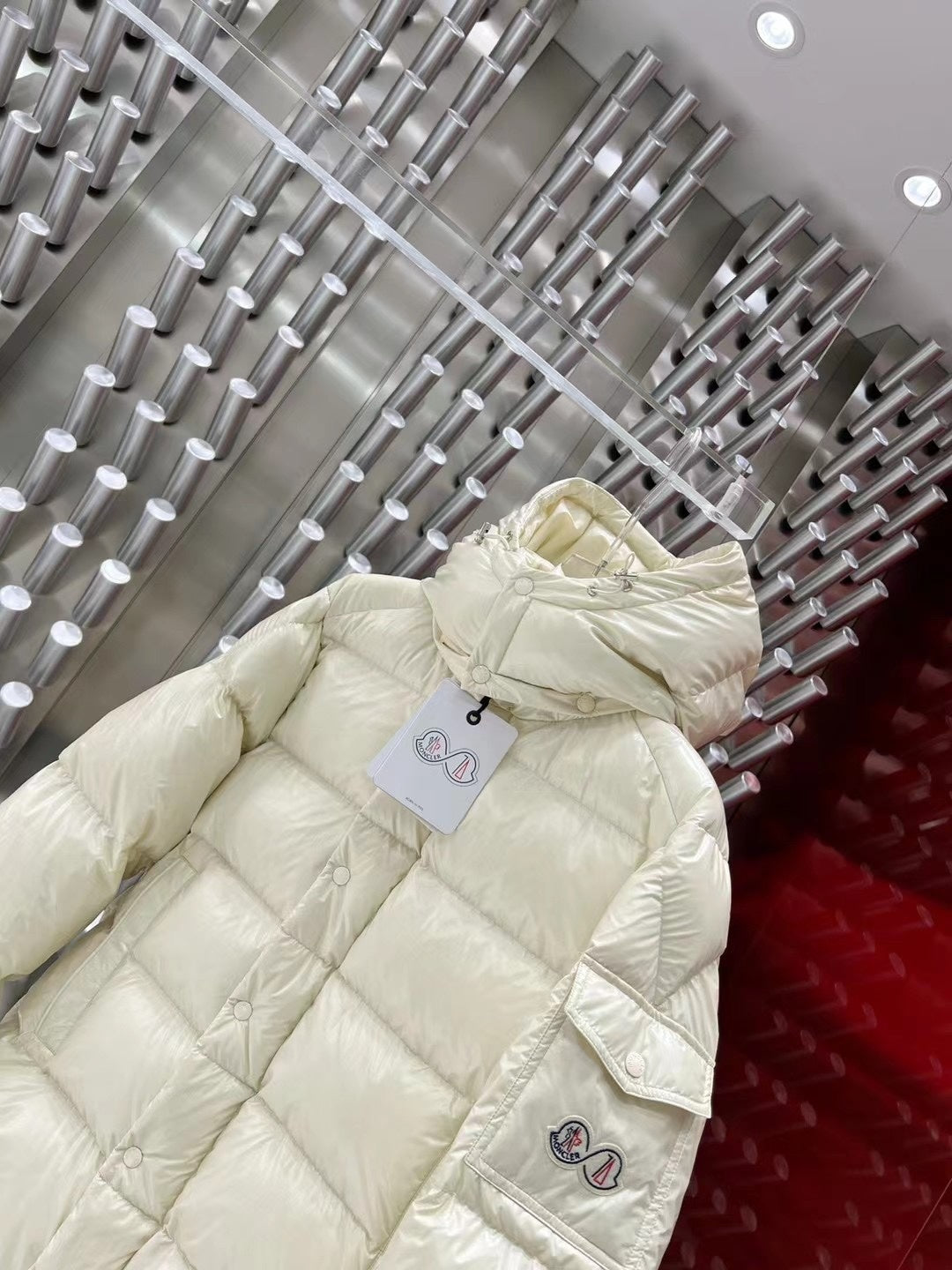 Moncler Ivory White Hooded Quilted Puffer Jacket