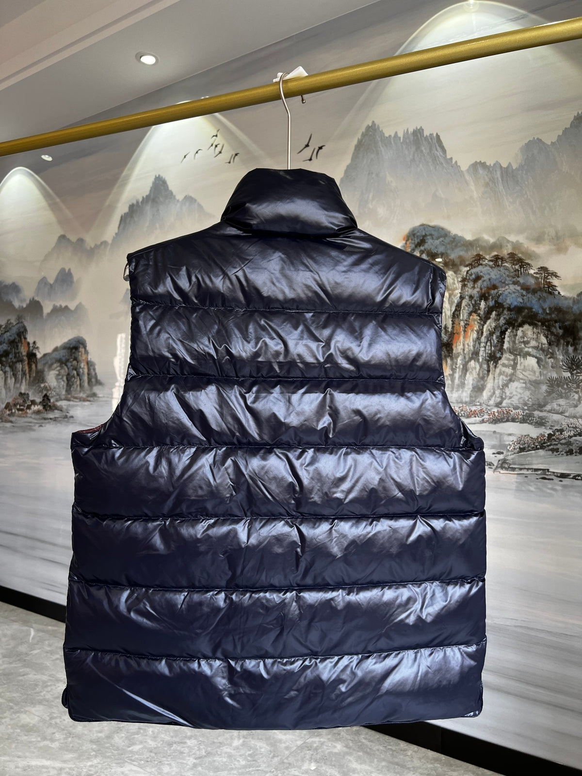 Moncler Navy Glossy Quilted Puffer Vest