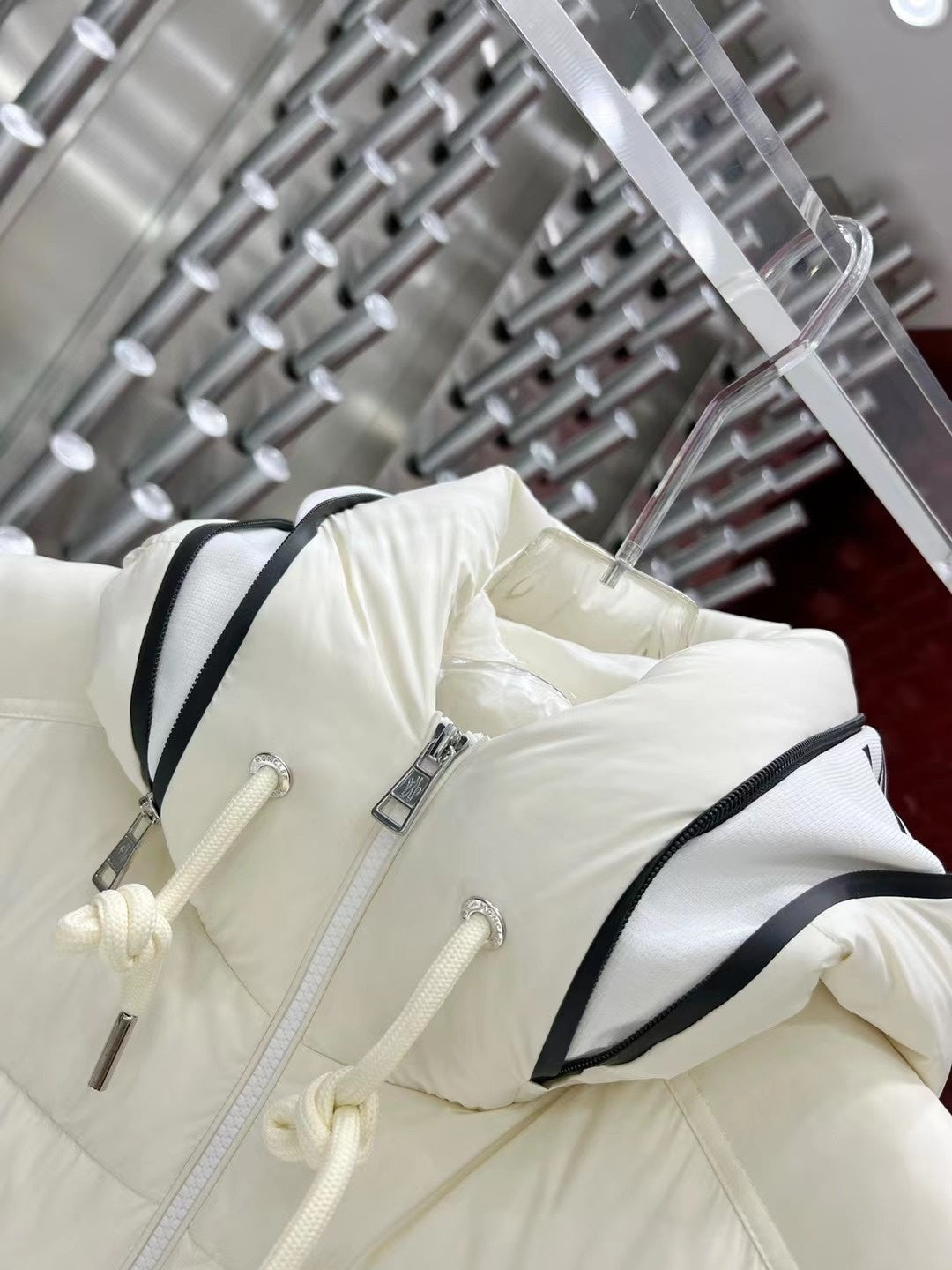 Moncler Ivory White Hooded Quilted Puffer Vest