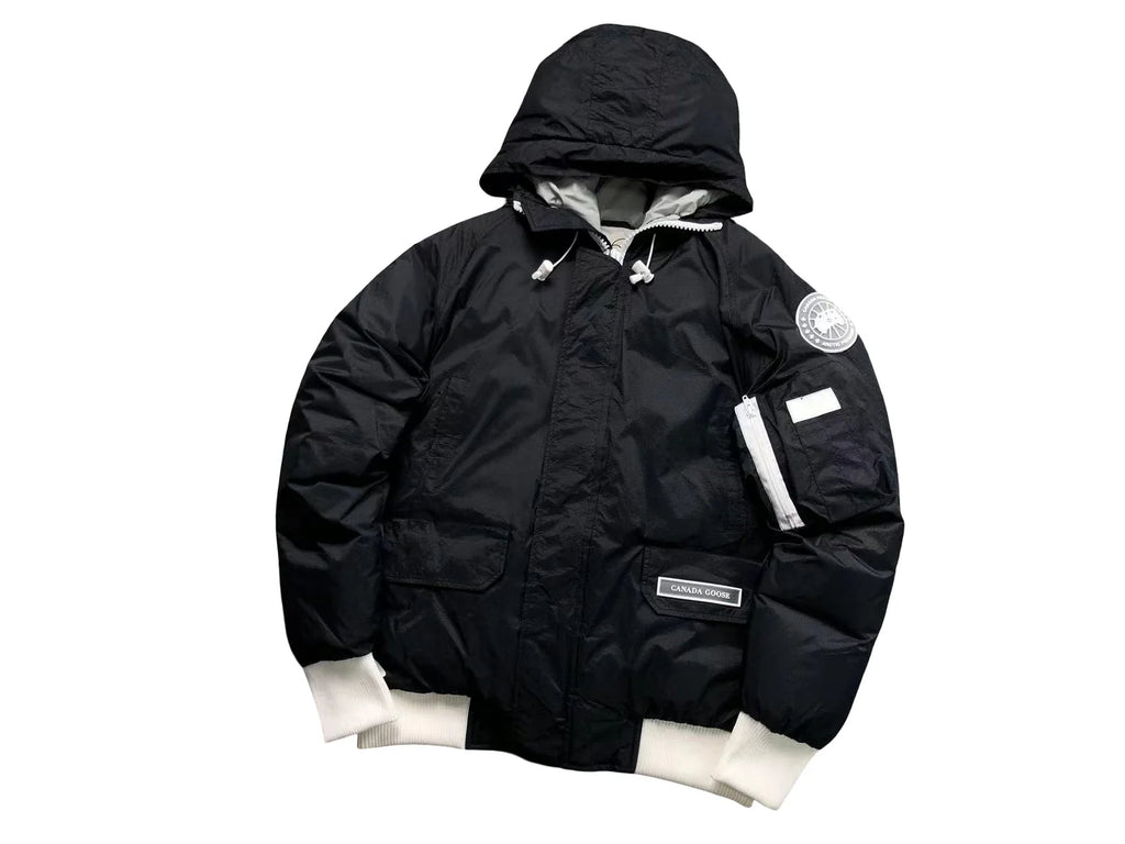 Canada Goose Black Hooded Contrast-Cuff Puffer Jacket