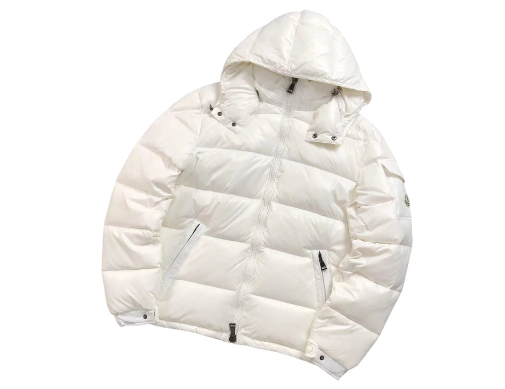 Moncler Ivory White Hooded Quilted Puffer Jacket