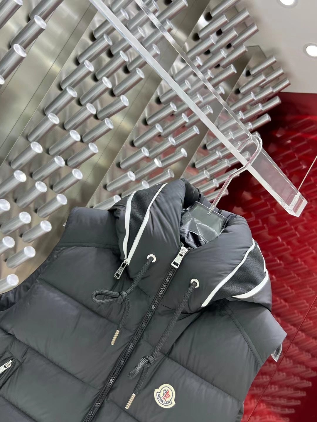 Moncler Charcoal Gray Hooded Quilted Puffer Vest