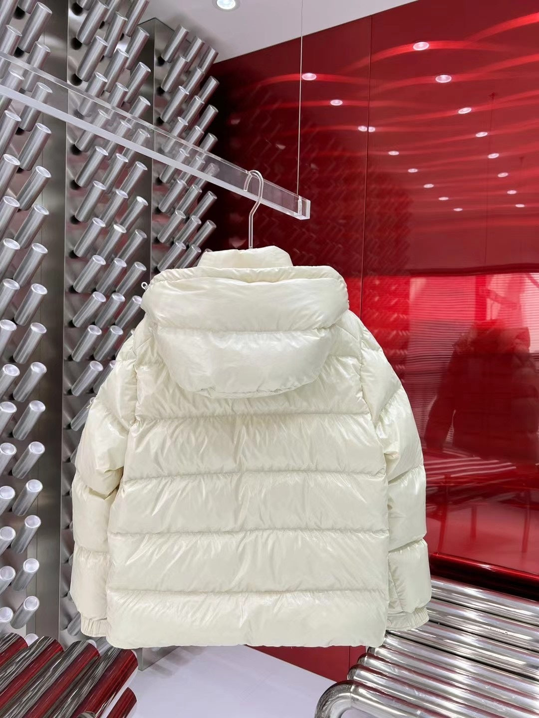 Moncler Ivory White Hooded Quilted Puffer Jacket