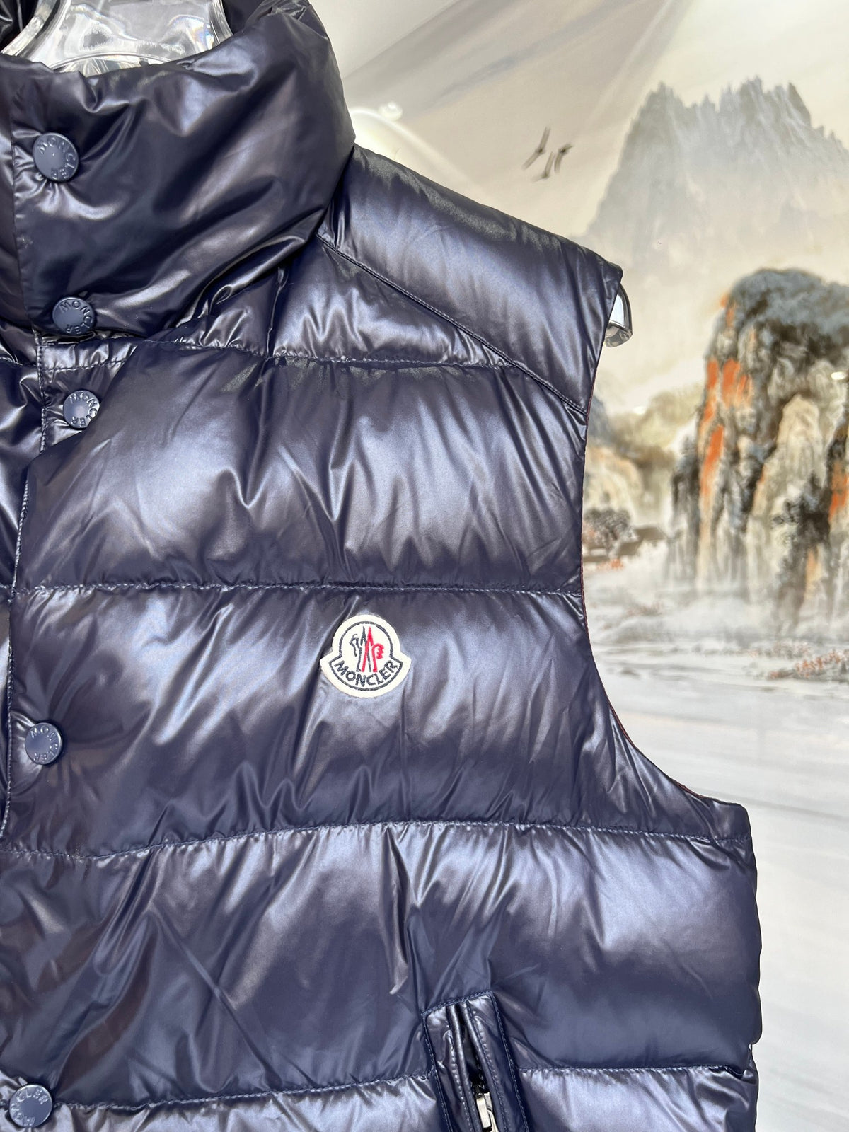 Moncler Navy Glossy Quilted Puffer Vest
