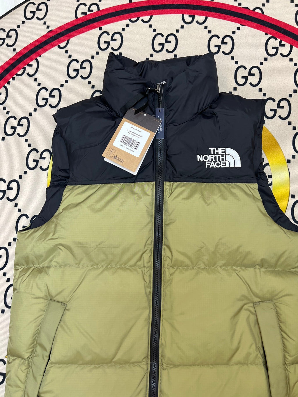 The North Face Olive Green and Black Colorblock Puffer Vest