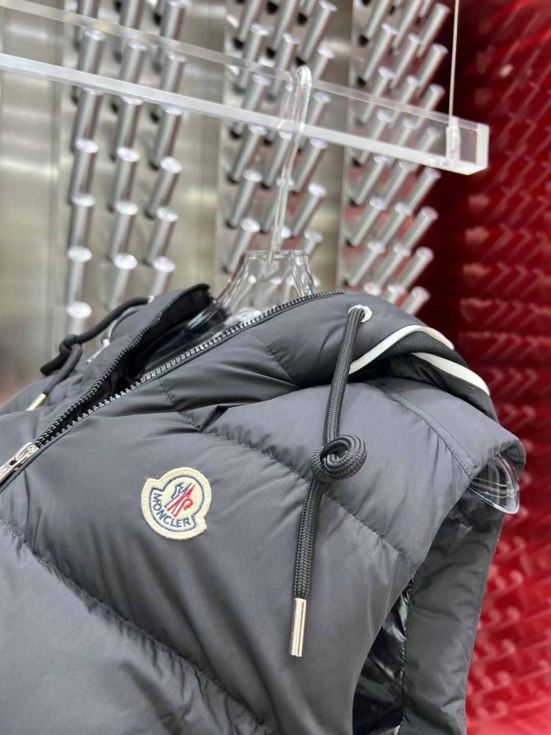 Moncler Charcoal Gray Hooded Quilted Puffer Vest