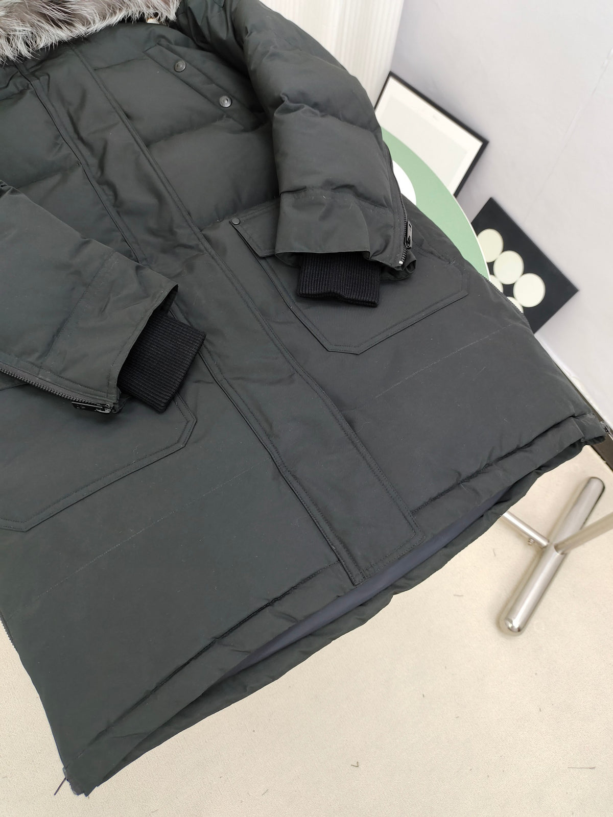 Moose Knuckles Black Plush-Trim Hooded Long Puffer Parka