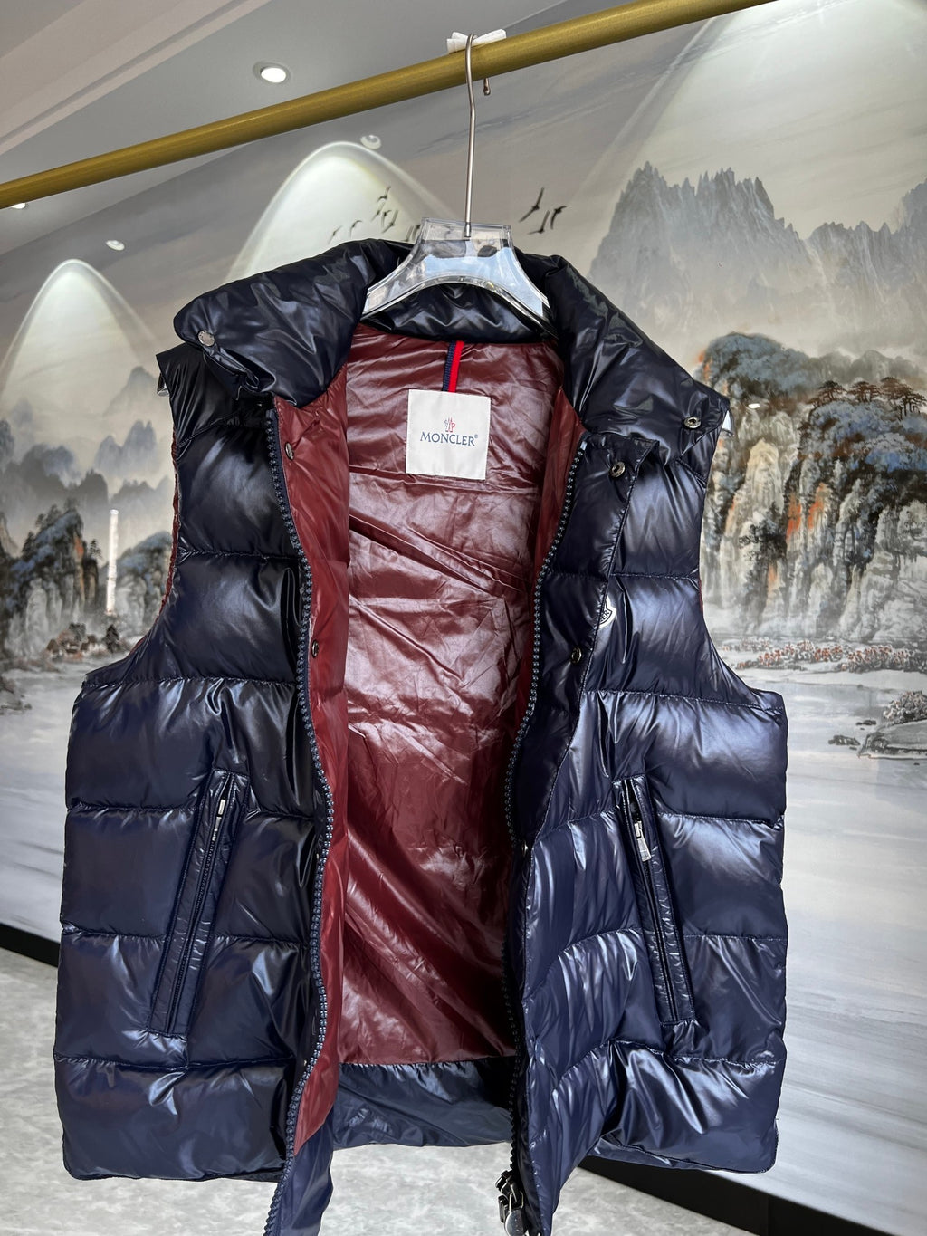 Moncler Navy Glossy Quilted Puffer Vest