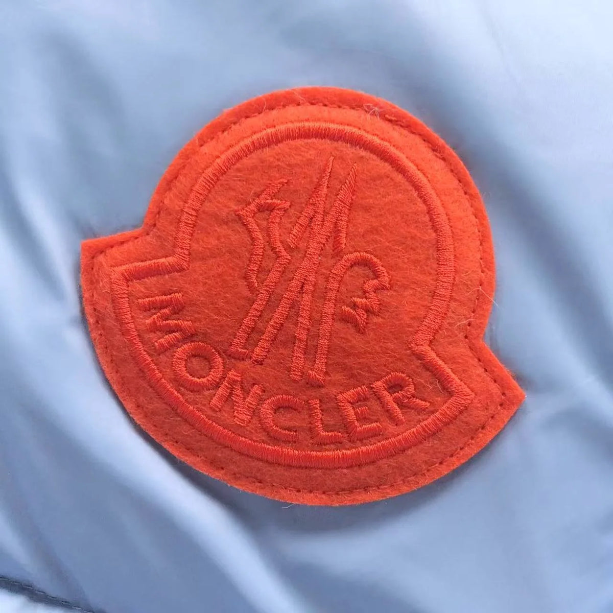 Moncler Light Blue Orange-Logo Hooded Puffer Jacket