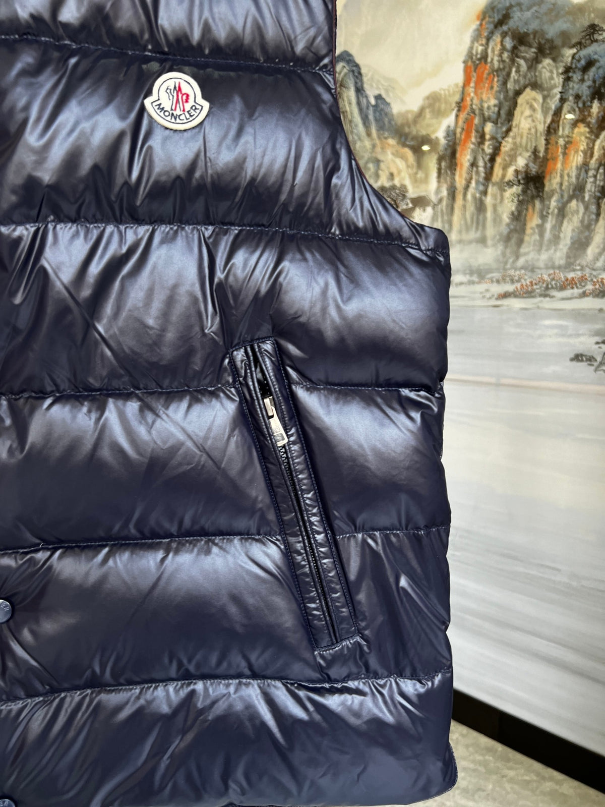 Moncler Navy Glossy Quilted Puffer Vest