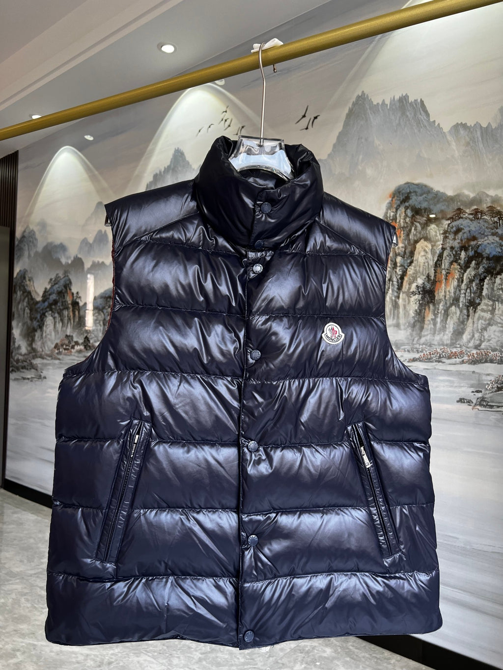Moncler Navy Glossy Quilted Puffer Vest