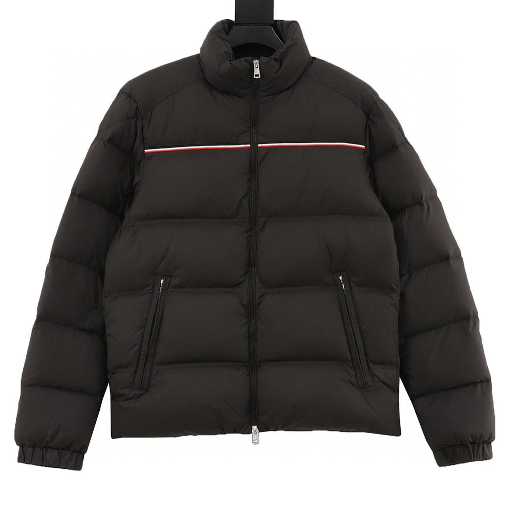 Moncler Black Contrast-Stripe Stand-Collar Puffer Jacket