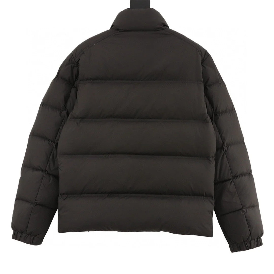 Moncler Black Contrast-Stripe Stand-Collar Puffer Jacket
