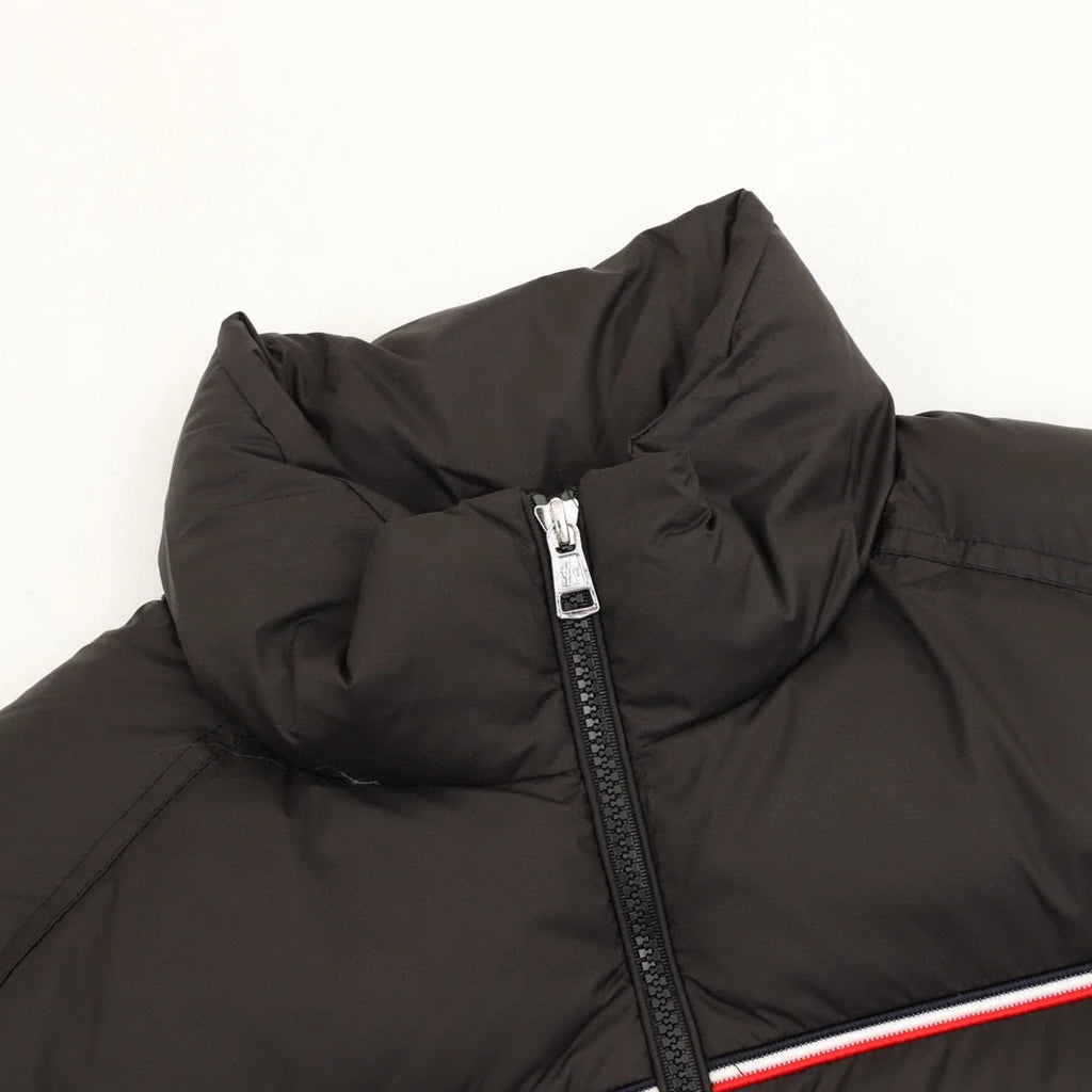 Moncler Black Contrast-Stripe Stand-Collar Puffer Jacket