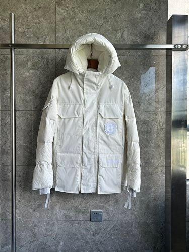 Canada Goose Ivory White Hooded Quilted Puffer Jacket