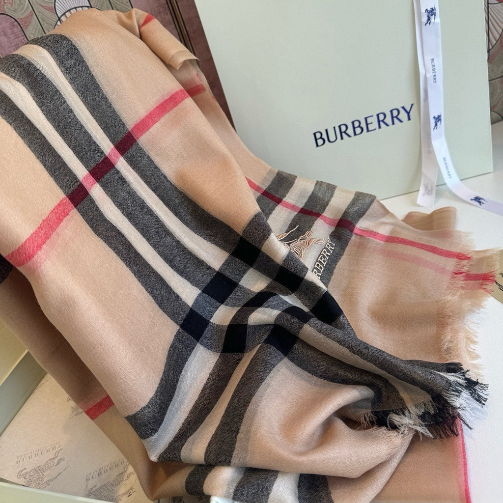Burberry Camel Beige Plaid Scarf